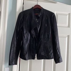 Wilsons Leather Black Knit Inset Moto Jacket